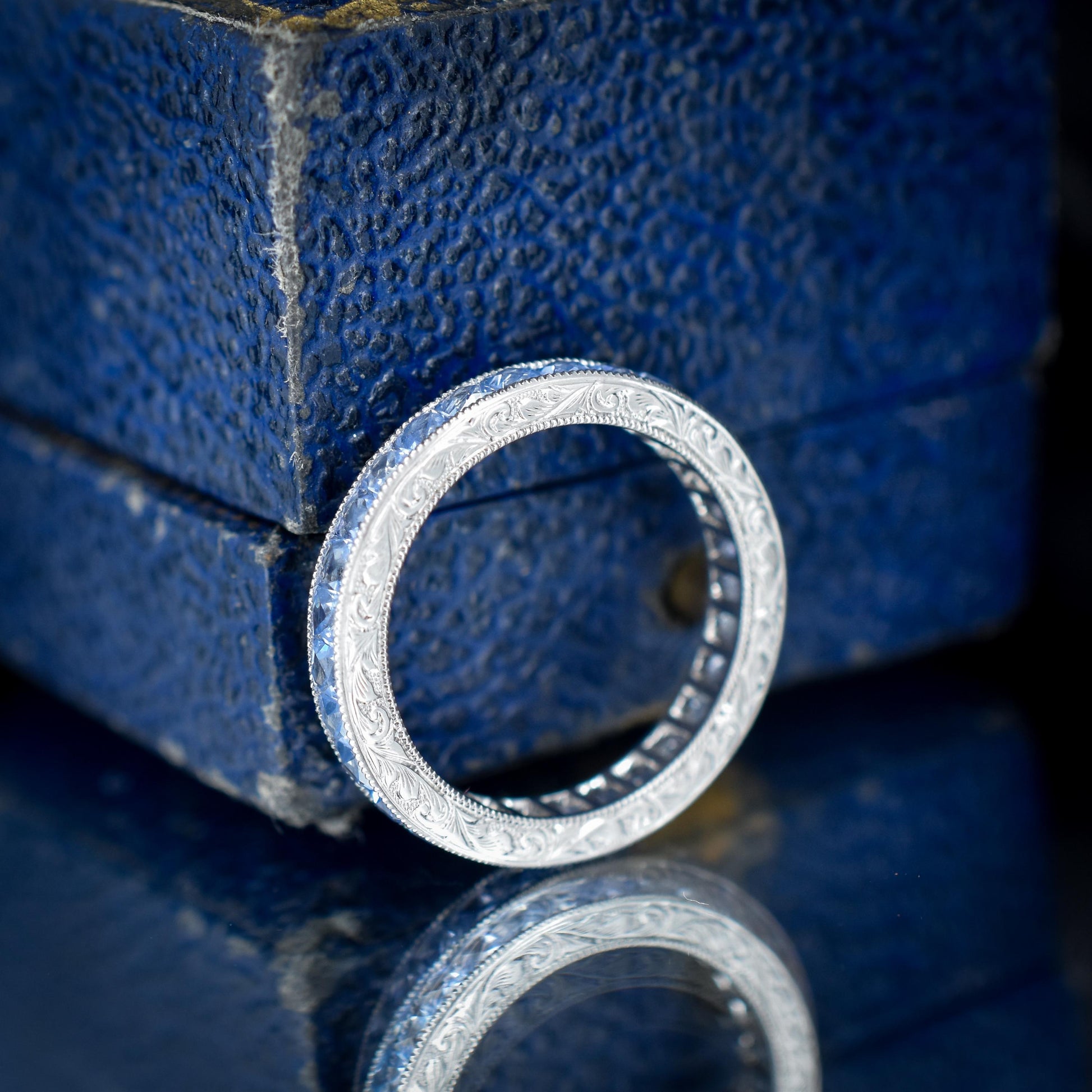 Art Deco Style 1.7ct Ceylon Sapphire Platinum Full Eternity Wedding Band Ring | Size 5