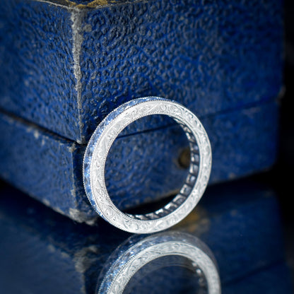 Art Deco Style 1.7ct Ceylon Sapphire Platinum Full Eternity Wedding Band Ring | Size 5