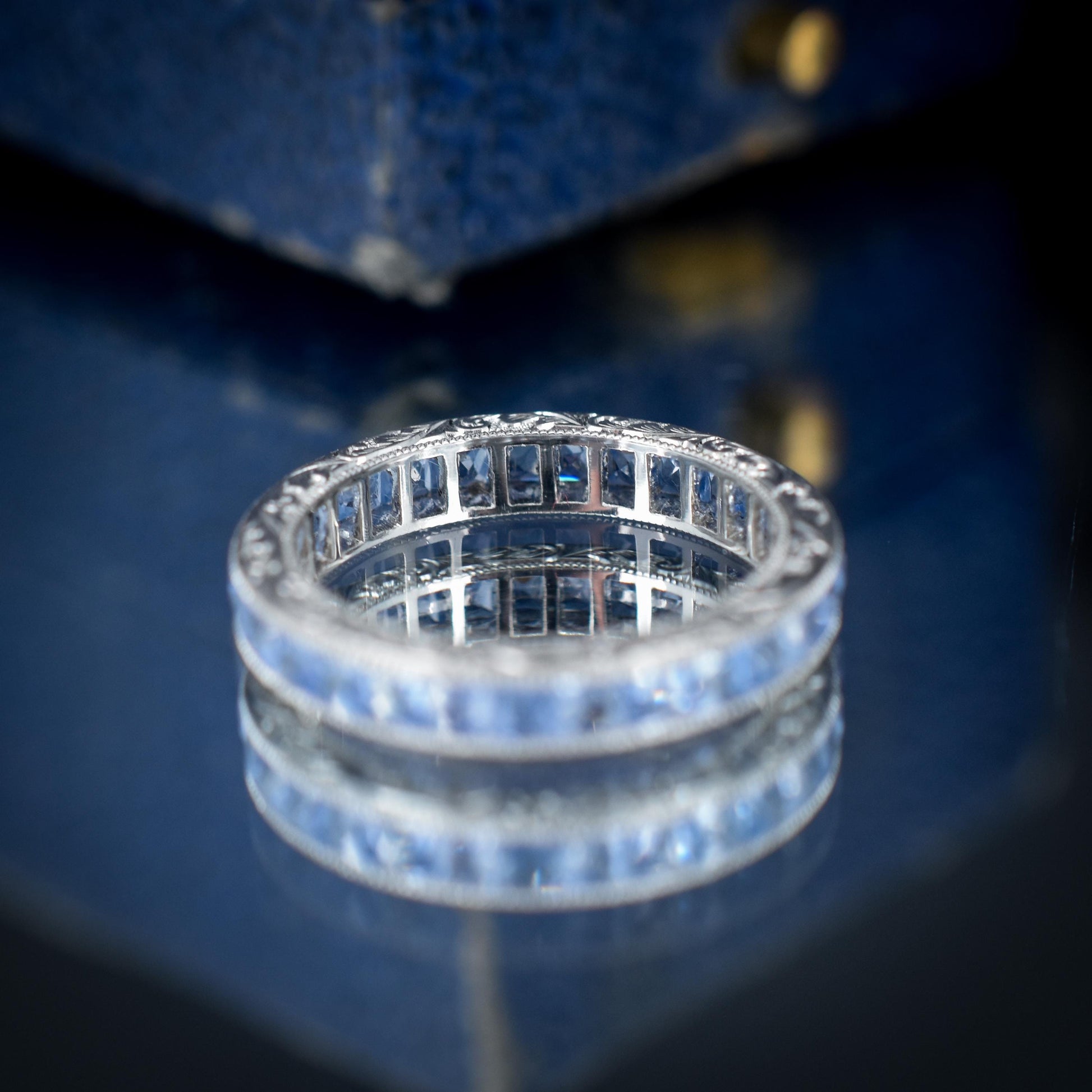 Art Deco Style 1.7ct Ceylon Sapphire Platinum Full Eternity Wedding Band Ring | Size 5