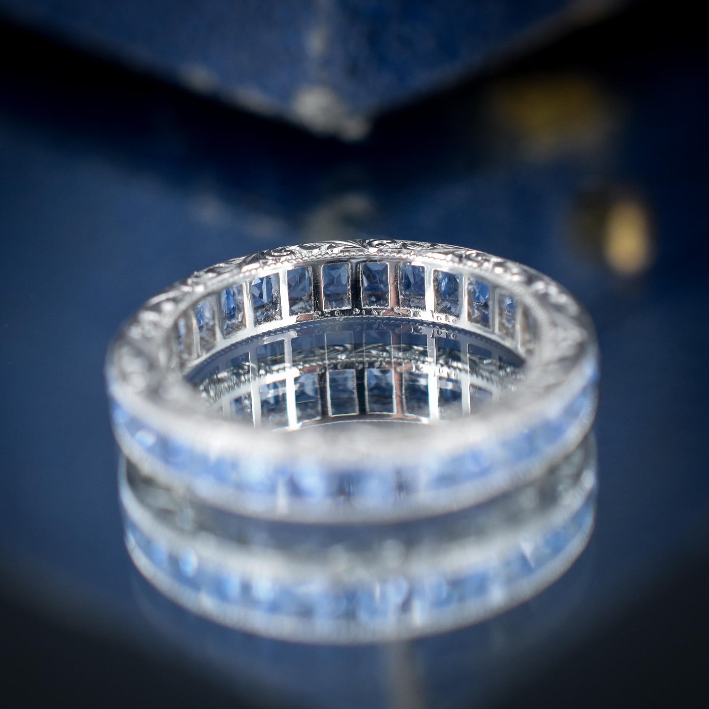 Art Deco Style 1.7ct Ceylon Sapphire Platinum Full Eternity Wedding Band Ring | Size 5
