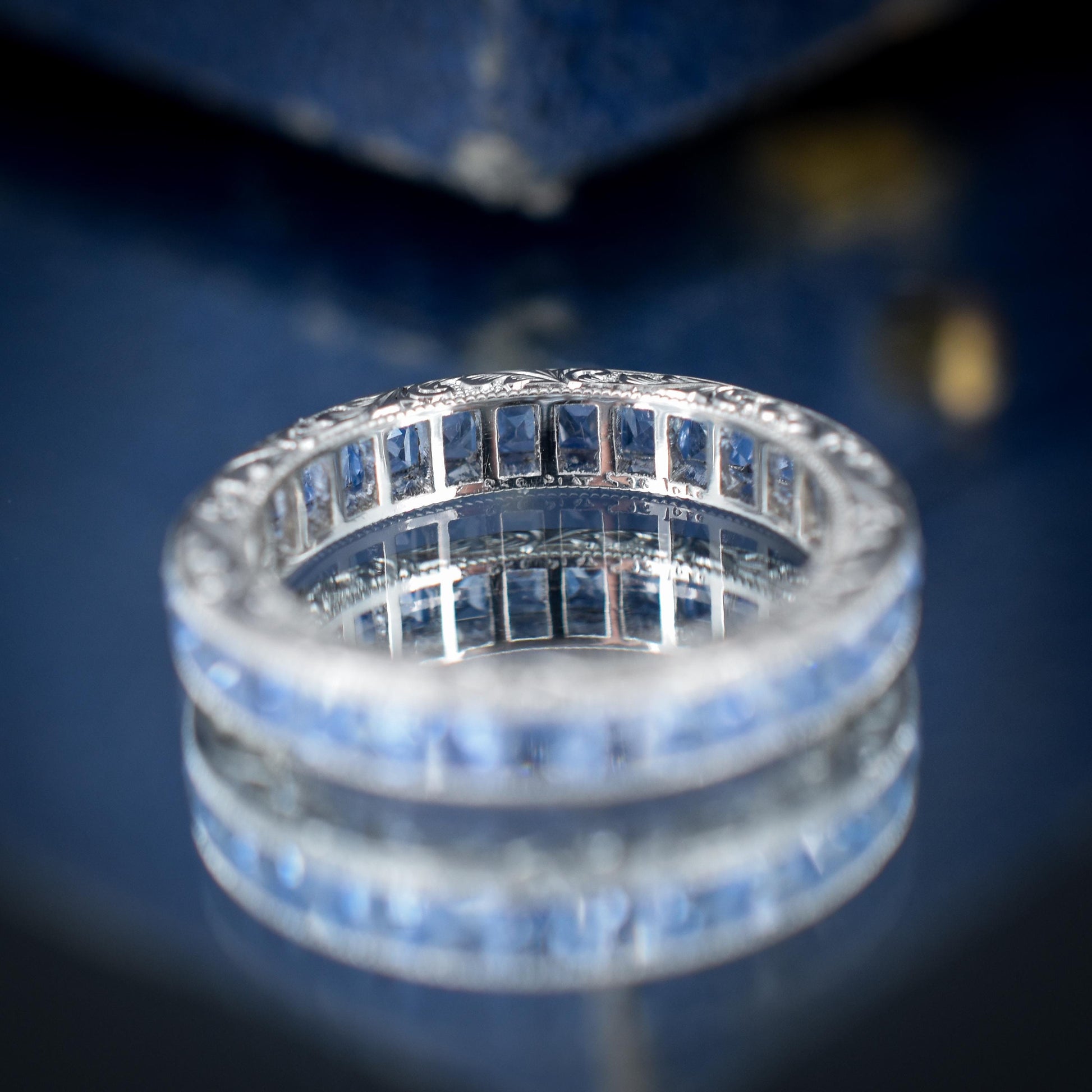 Art Deco Style 1.7ct Ceylon Sapphire Platinum Full Eternity Wedding Band Ring | Size 5