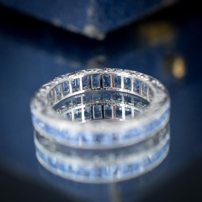 Art Deco Style 1.7ct Ceylon Sapphire Platinum Full Eternity Wedding Band Ring | Size 5