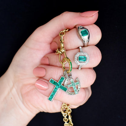 Emerald 18ct Yellow Gold Engraved Connector Bail Charm