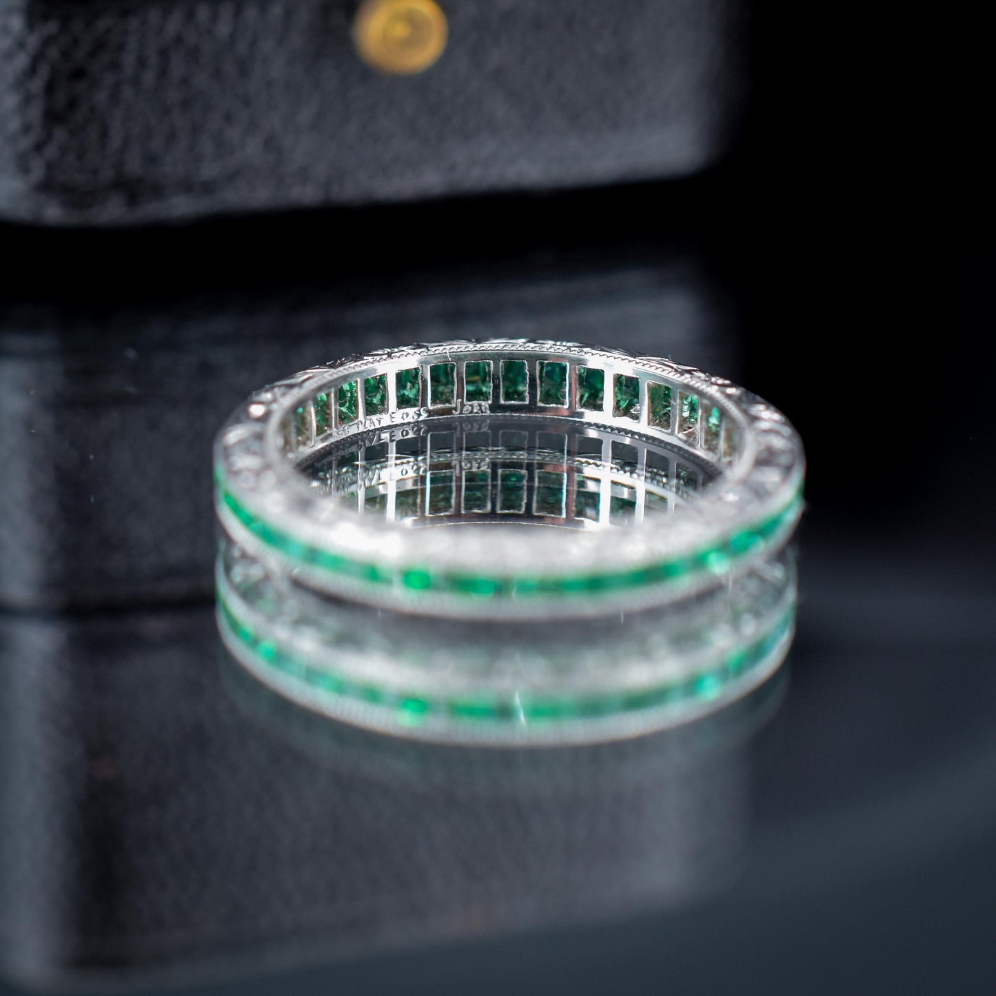 Art Deco Style 0.70ct French Cut Emerald Platinum Full Eternity Wedding Band Ring