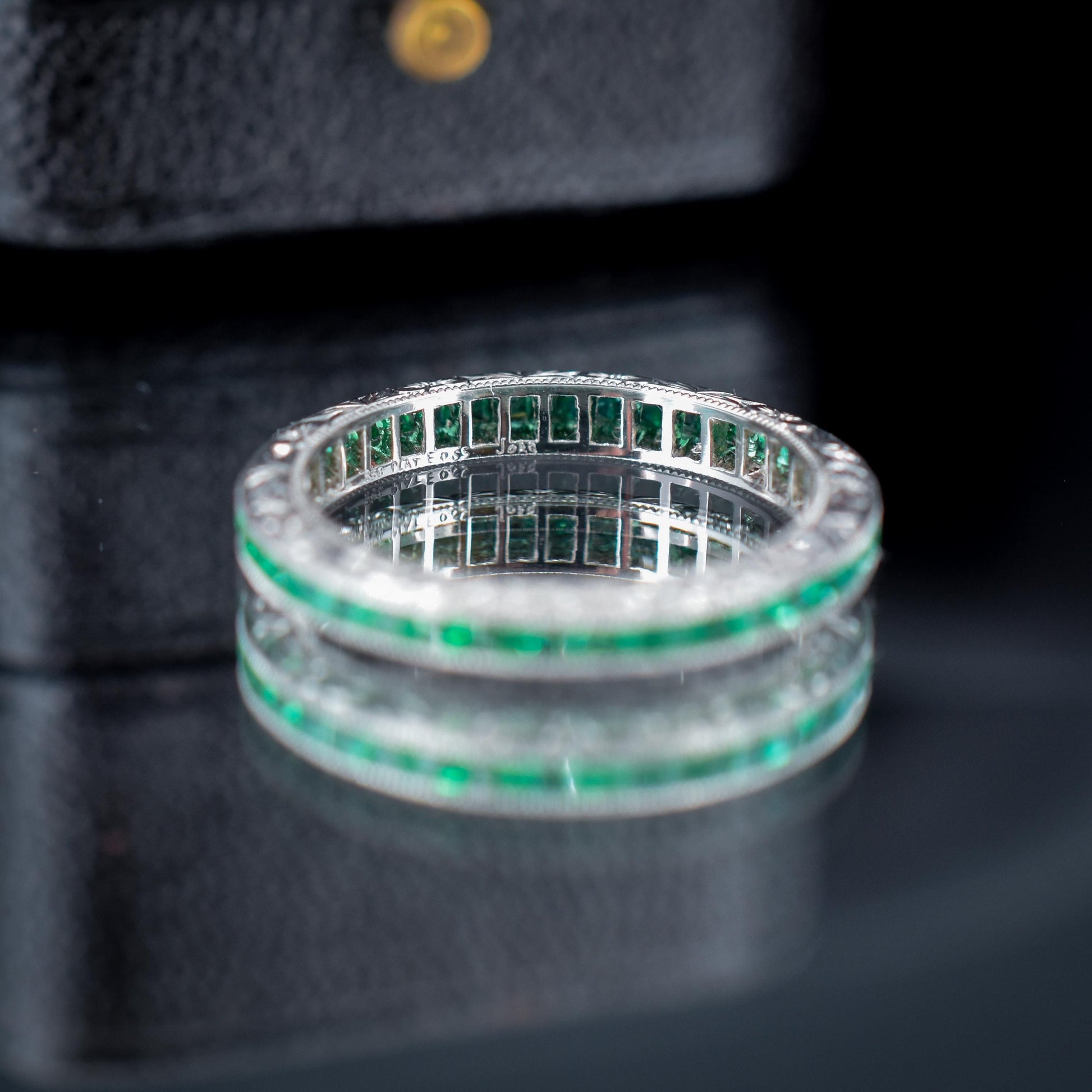 Art Deco Style 0.70ct French Cut Emerald Platinum Full Eternity Wedding Band Ring