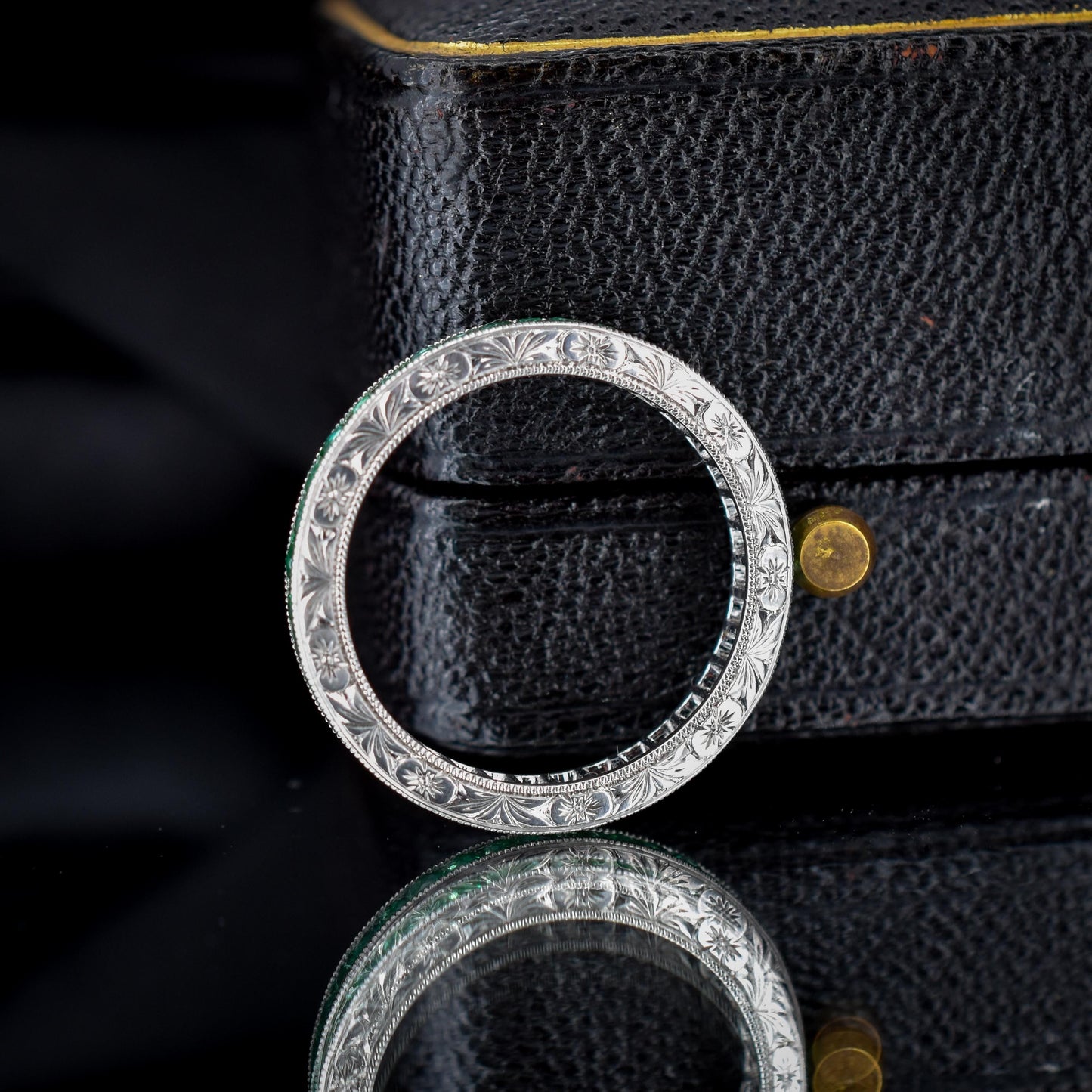 Art Deco Style 0.70ct French Cut Emerald Platinum Full Eternity Wedding Band Ring