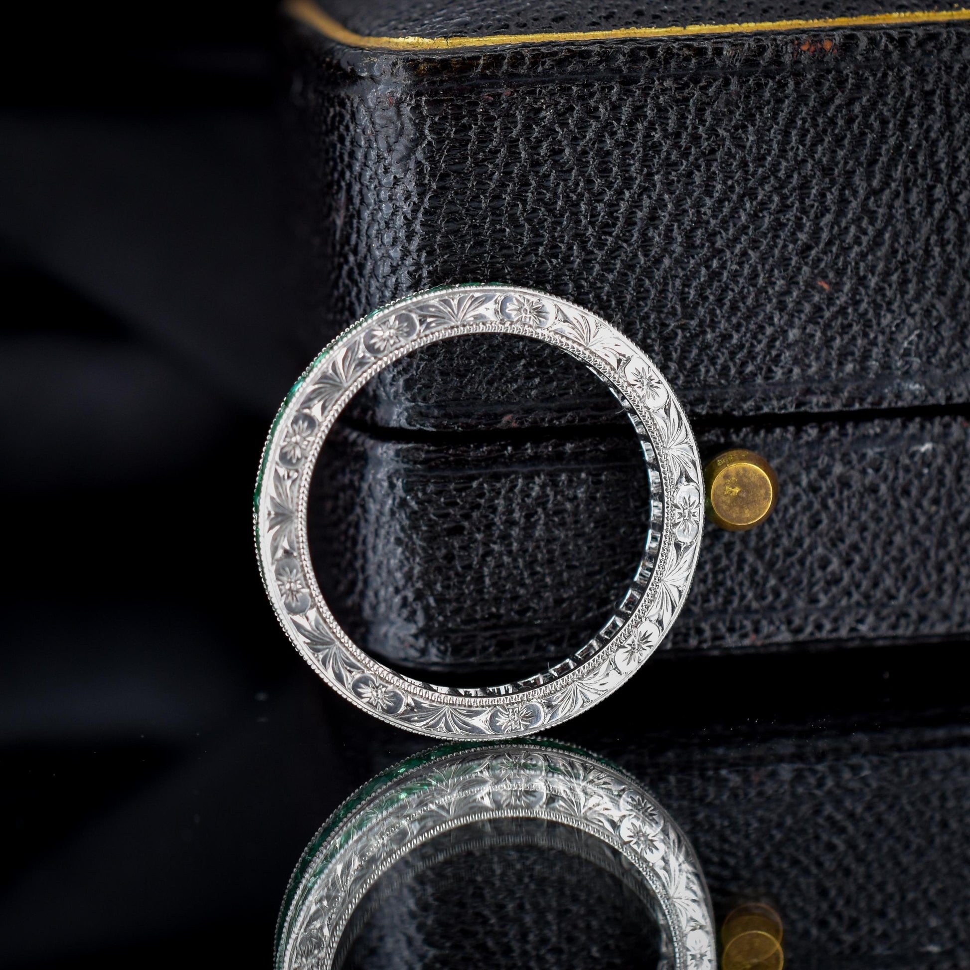 Art Deco Style 0.70ct French Cut Emerald Platinum Full Eternity Wedding Band Ring