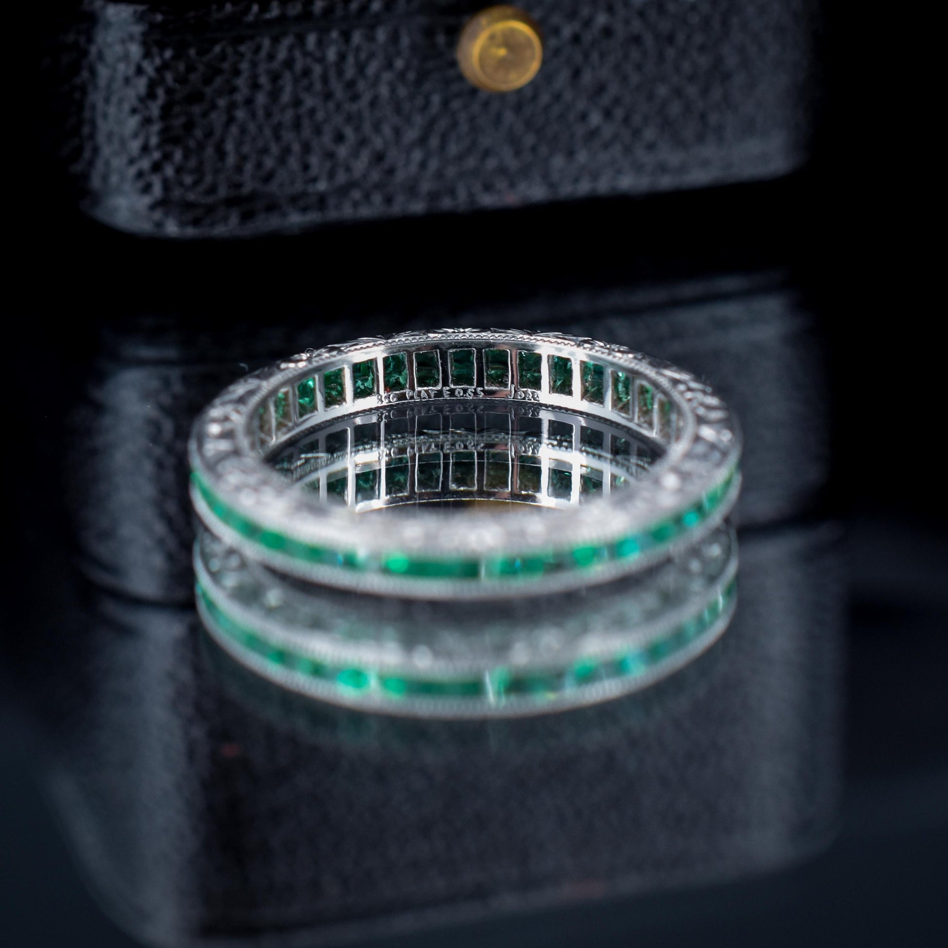 Art Deco Style 0.70ct French Cut Emerald Platinum Full Eternity Wedding Band Ring