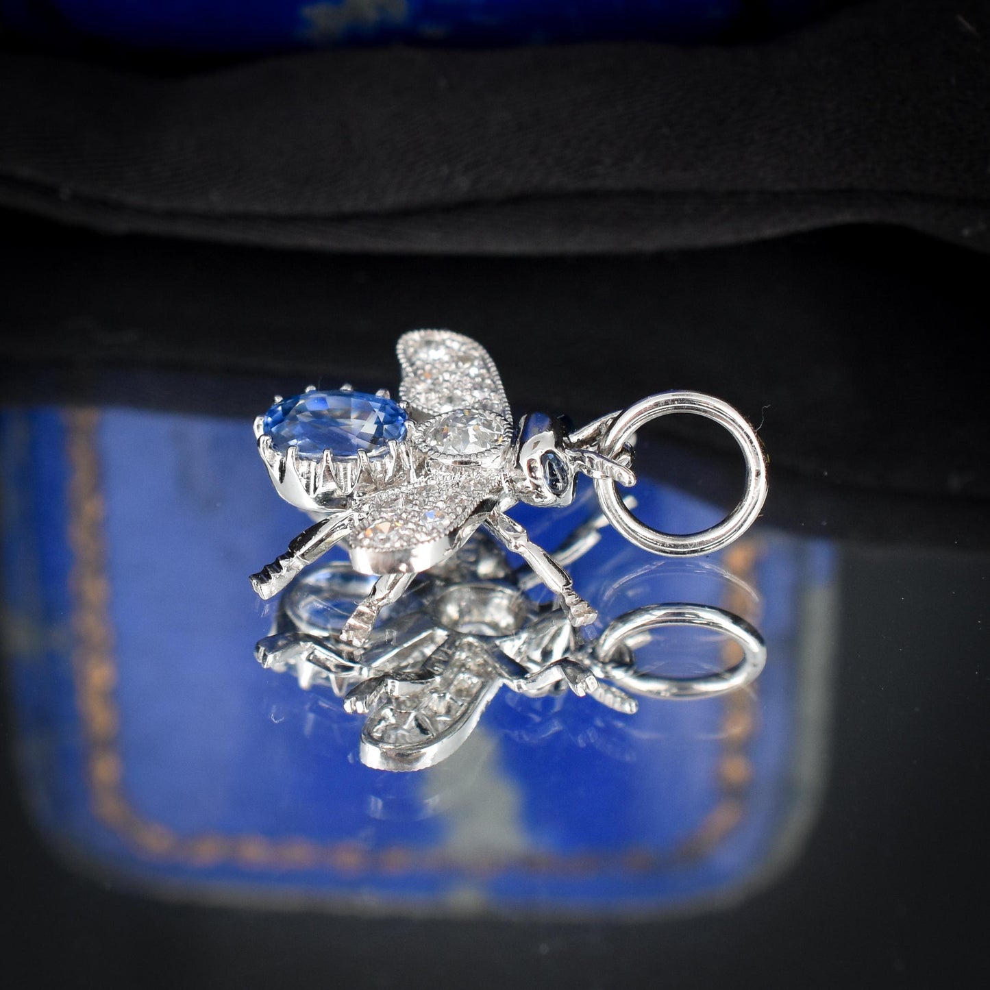 Sapphire and Diamond Platinum Insect Bee Pendant