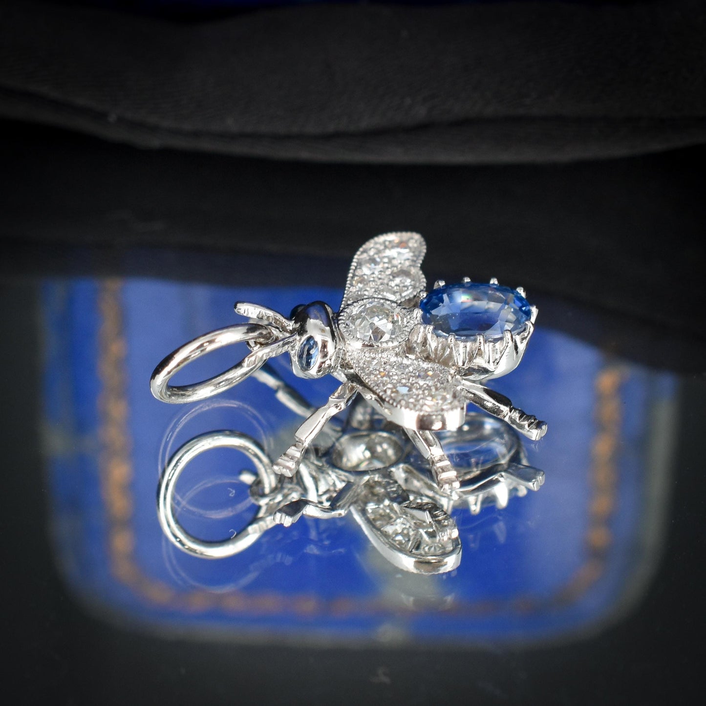 Sapphire and Diamond Platinum Insect Bee Pendant