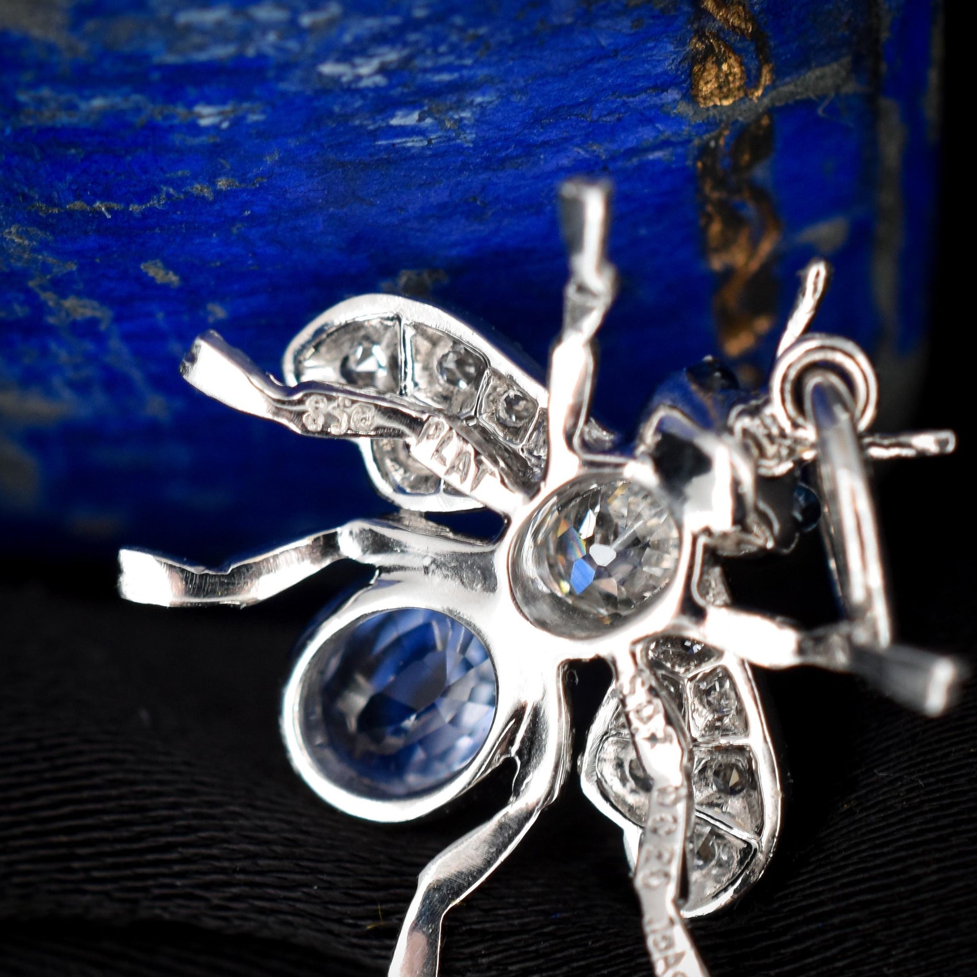 Sapphire and Diamond Platinum Insect Bee Pendant