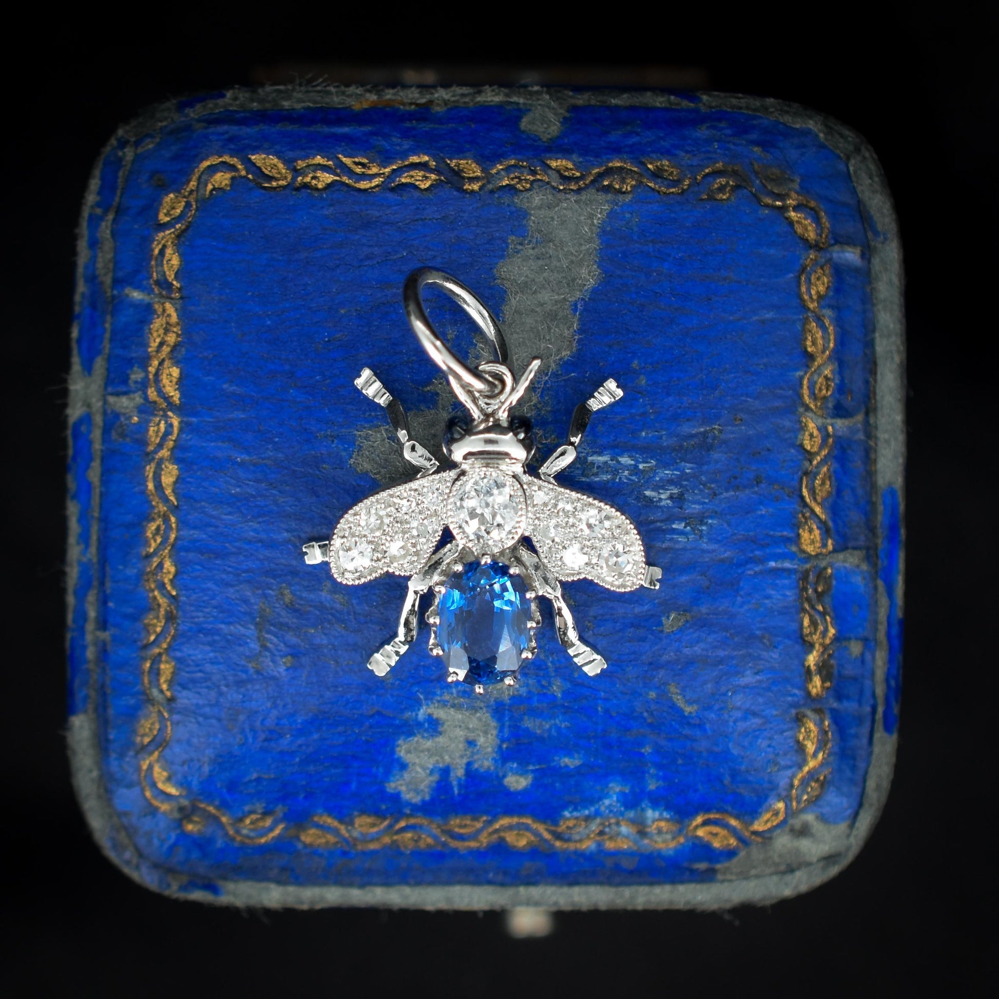 Sapphire and Diamond Platinum Insect Bee Pendant