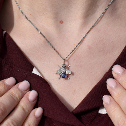 Sapphire and Diamond Platinum Insect Bee Pendant