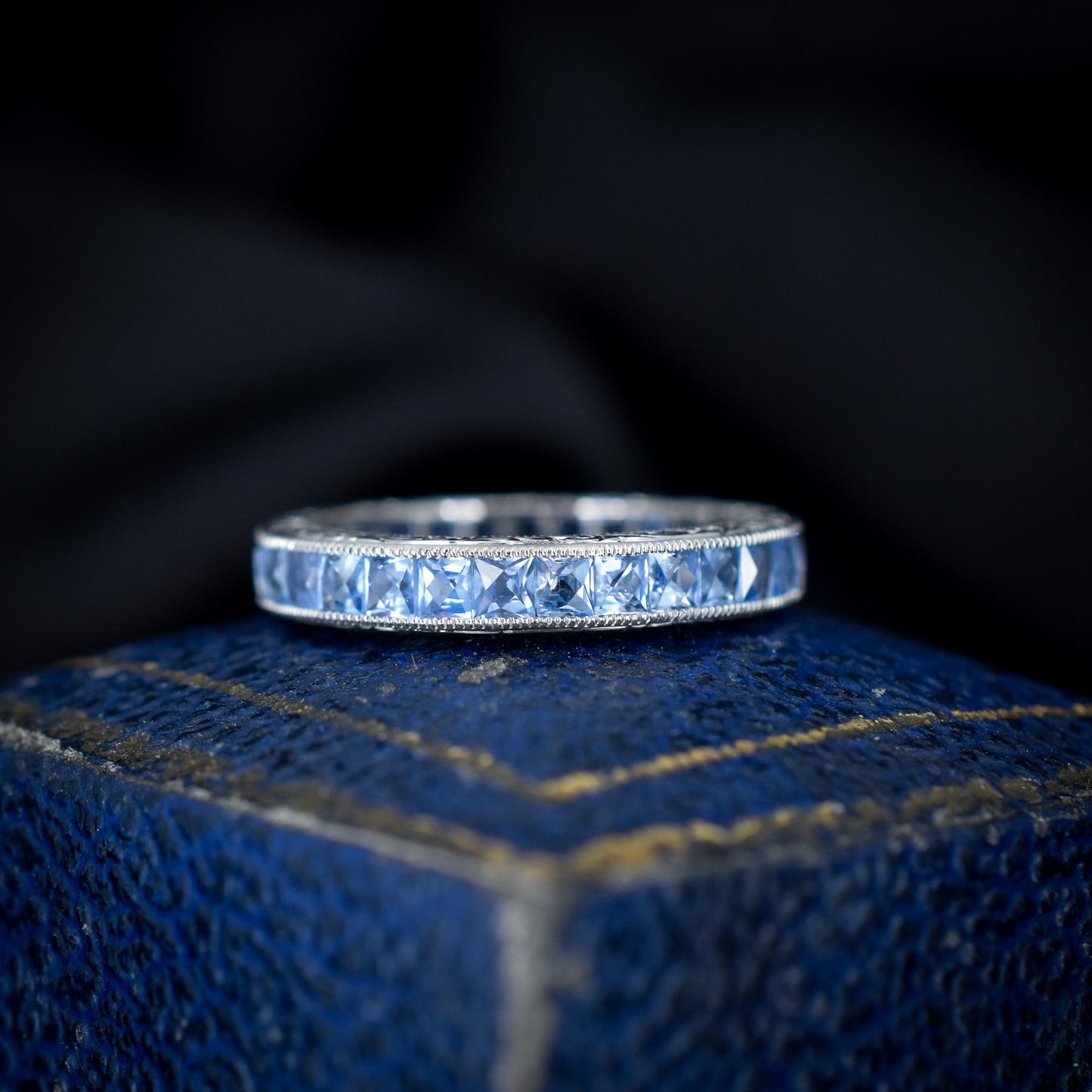 Art Deco Style 1.7ct Ceylon Sapphire Platinum Full Eternity Wedding Band Ring | Size 5