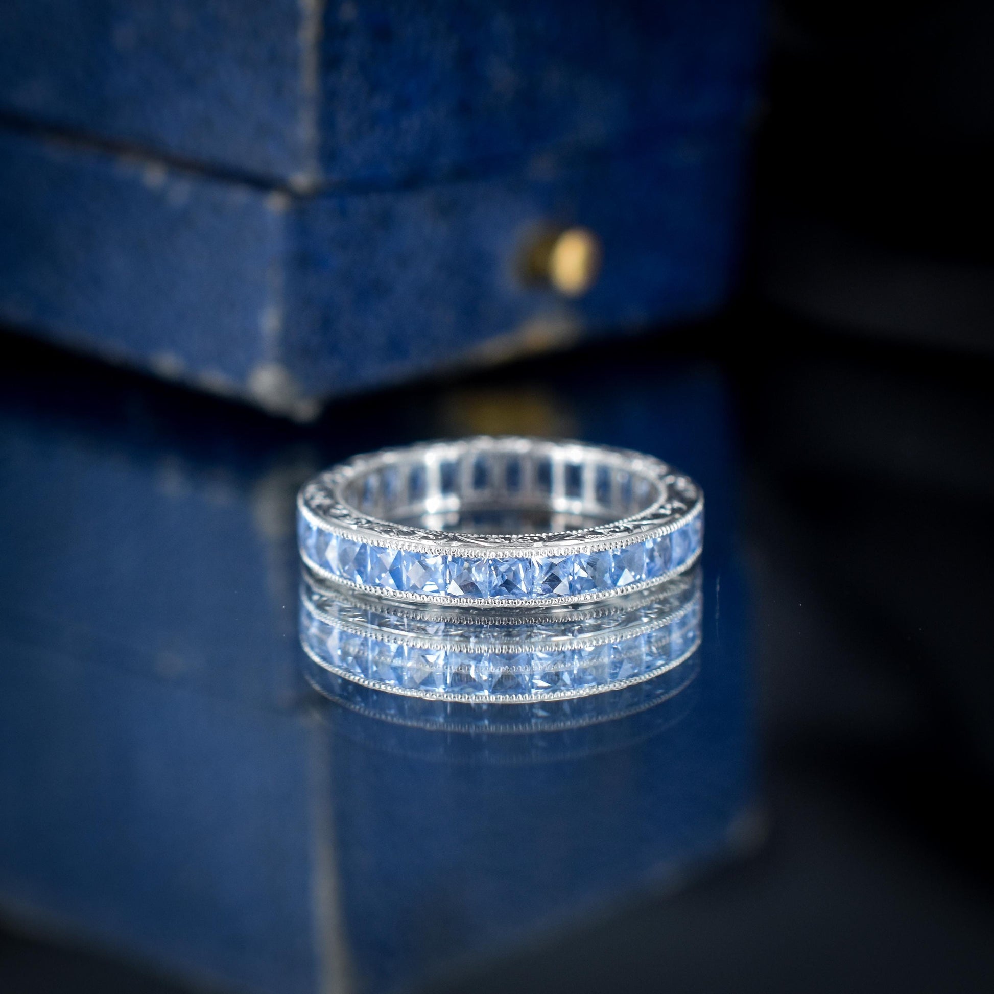 Art Deco Style 1.7ct Ceylon Sapphire Platinum Full Eternity Wedding Band Ring | Size 5