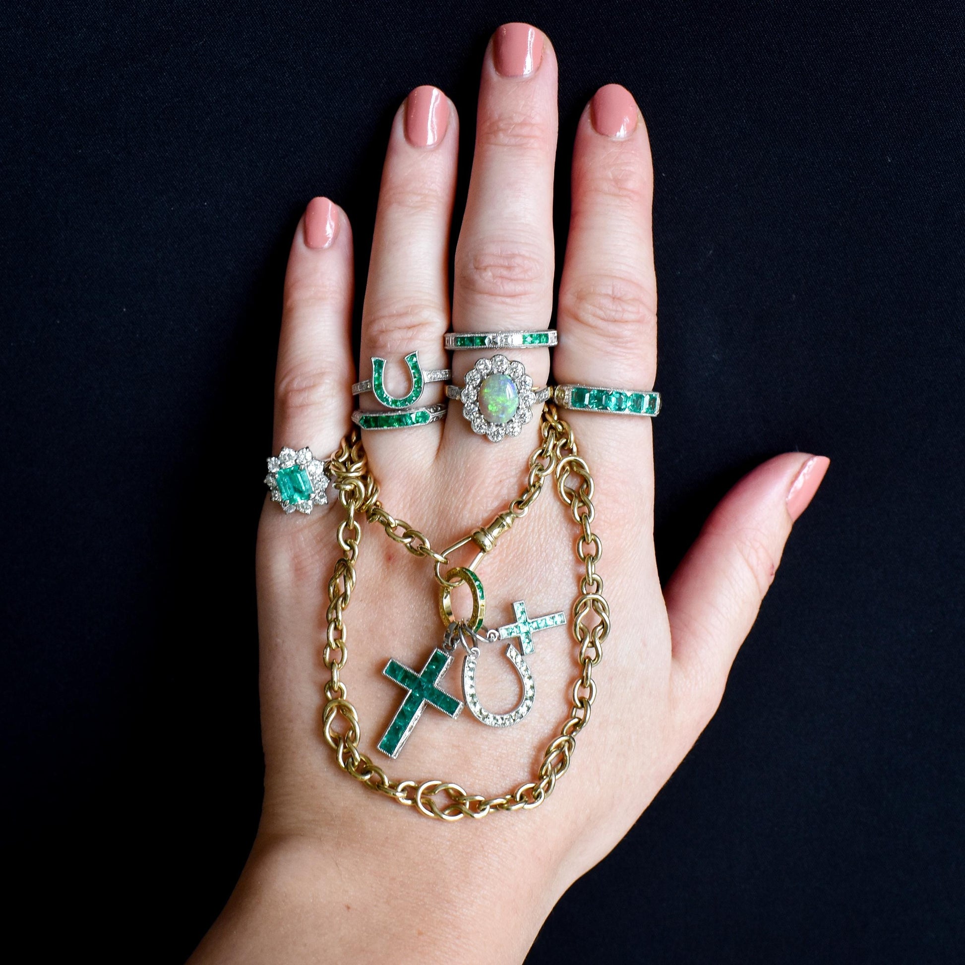 Emerald 18ct Yellow Gold Engraved Connector Bail Charm