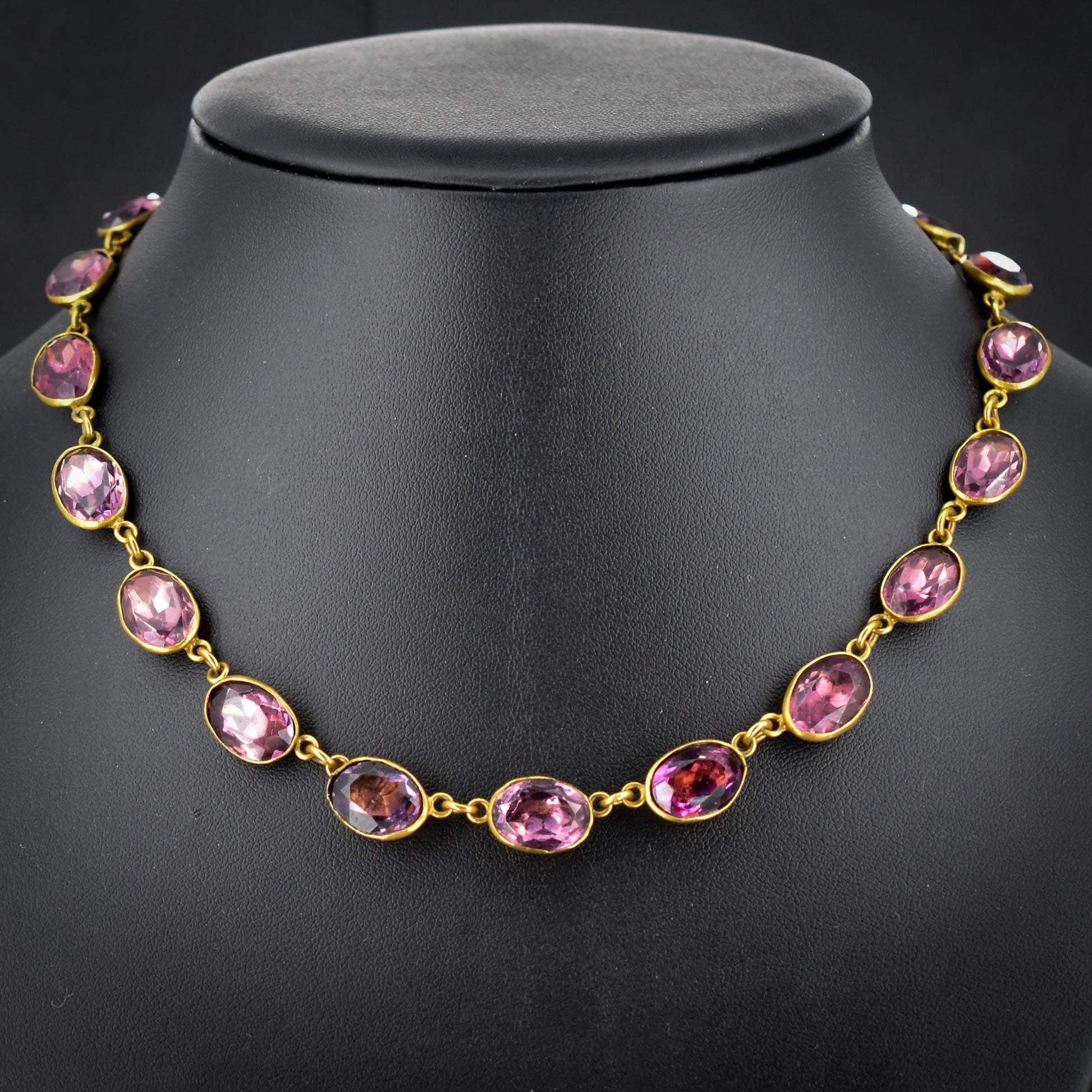 Antique Amethyst Purple Paste Gold Gilt Riviere Necklace