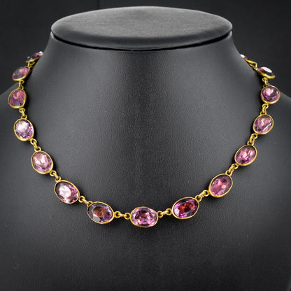 Antique Amethyst Purple Paste Gold Gilt Riviere Necklace