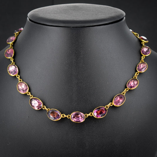 Antique Amethyst Purple Paste Gold Gilt Riviere Necklace