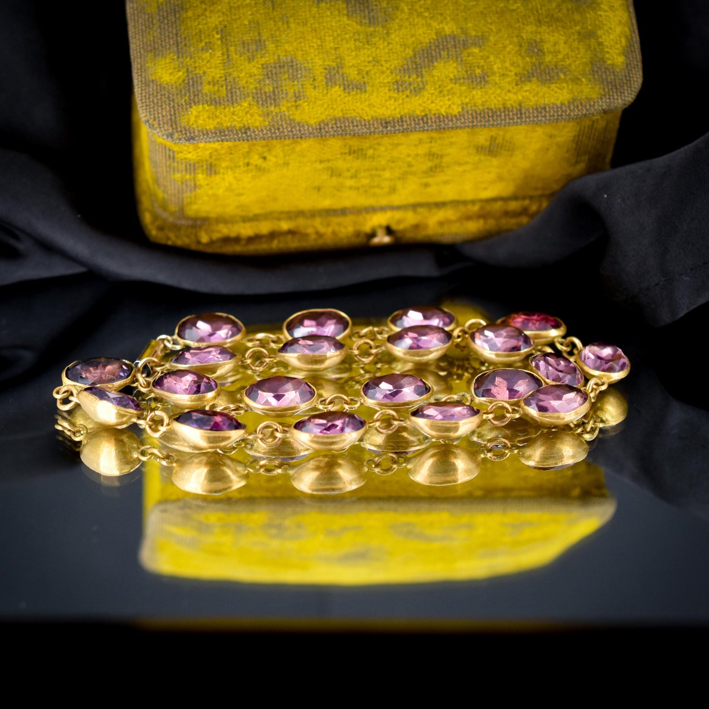 Antique Amethyst Purple Paste Gold Gilt Riviere Necklace