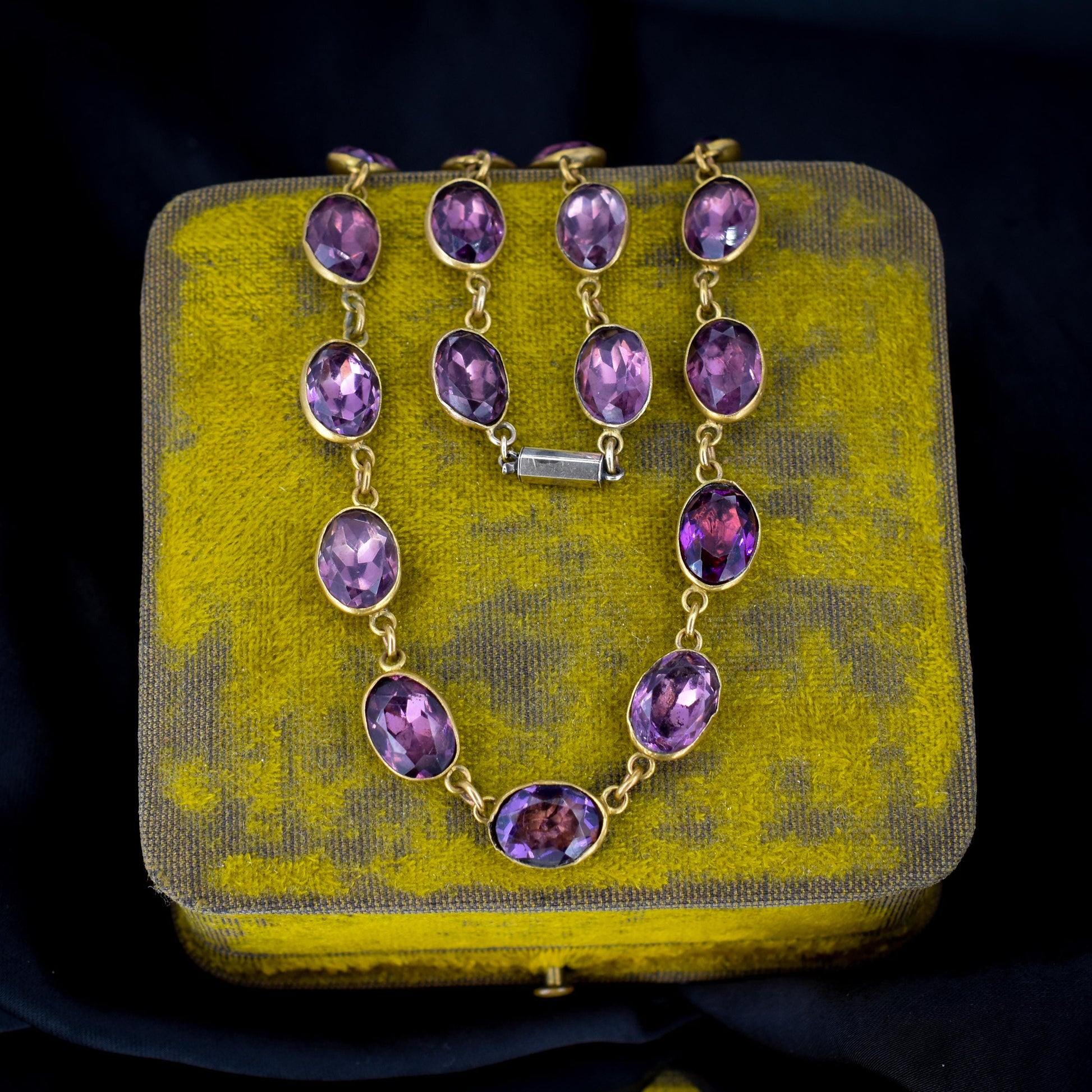 Antique Amethyst Purple Paste Gold Gilt Riviere Necklace