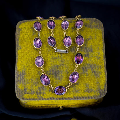 Antique Amethyst Purple Paste Gold Gilt Riviere Necklace