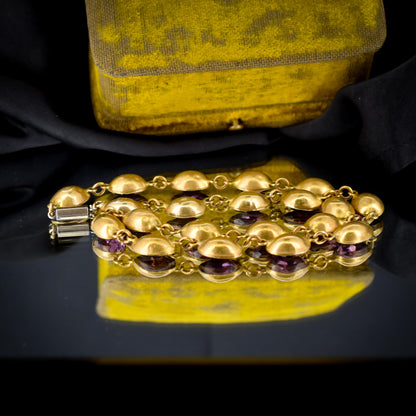 Antique Amethyst Purple Paste Gold Gilt Riviere Necklace