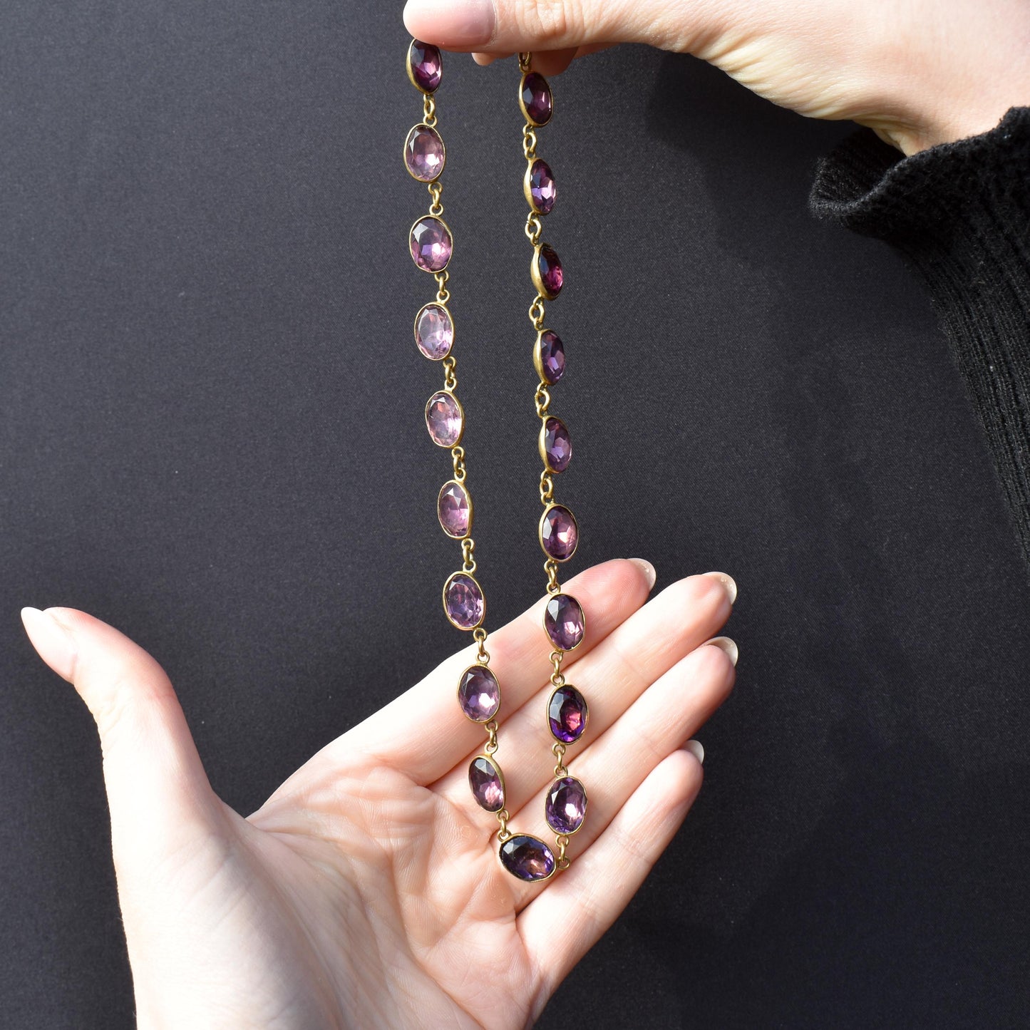 Antique Amethyst Purple Paste Gold Gilt Riviere Necklace