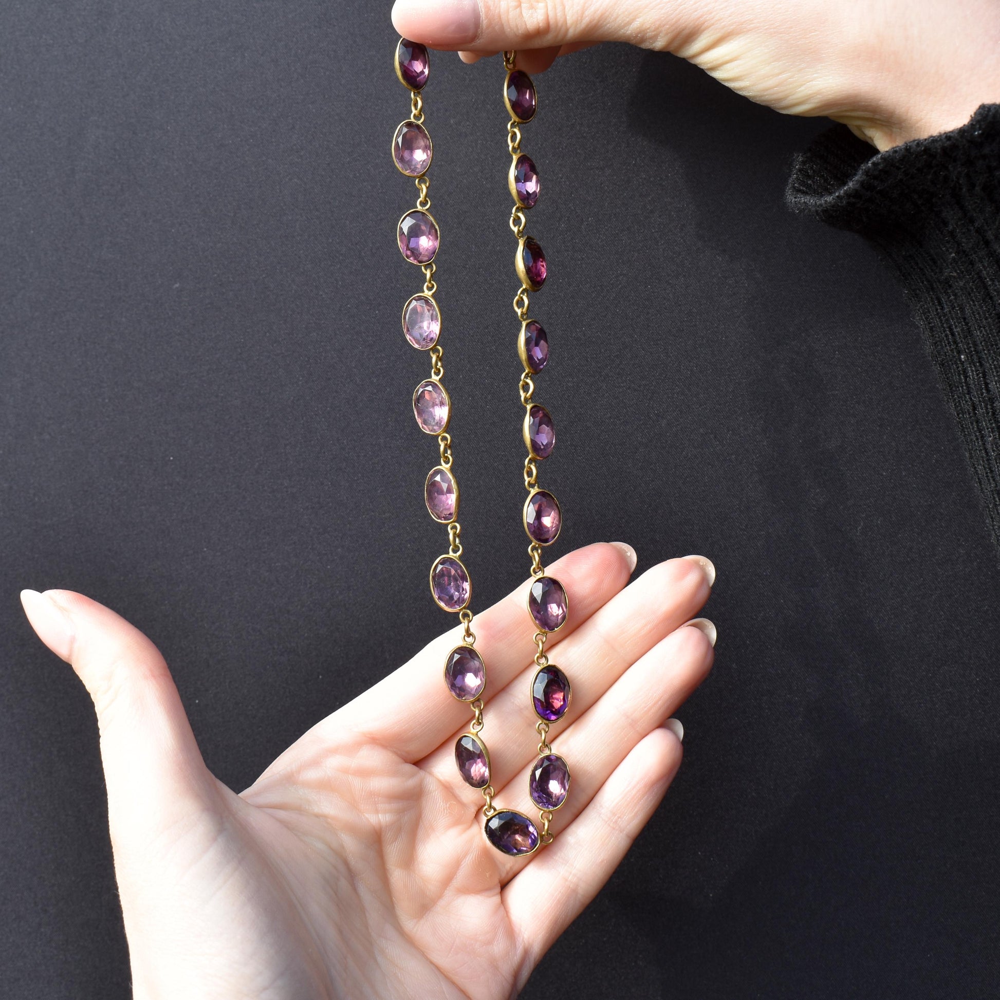 Antique Amethyst Purple Paste Gold Gilt Riviere Necklace