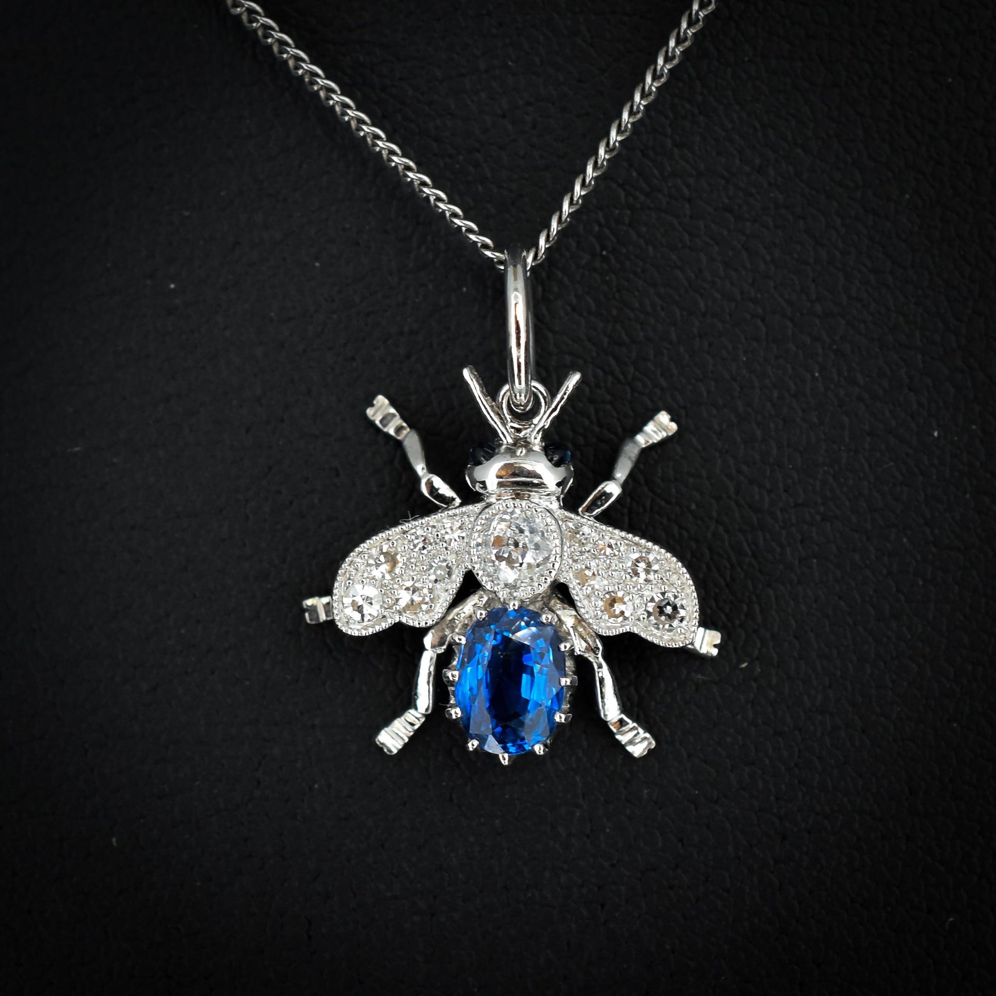 Sapphire and Diamond Platinum Insect Bee Pendant