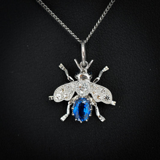Sapphire and Diamond Platinum Insect Bee Pendant