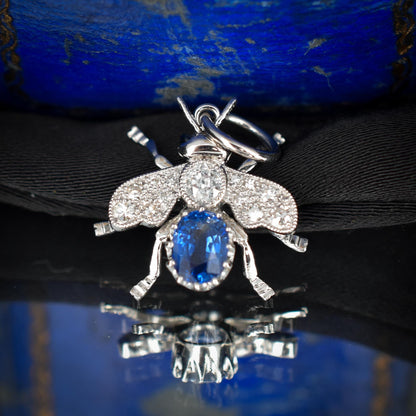Sapphire and Diamond Platinum Insect Bee Pendant