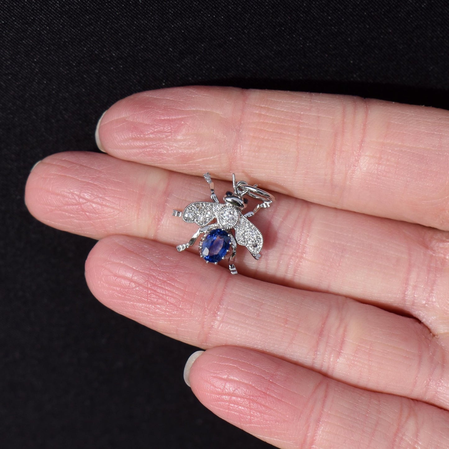 Sapphire and Diamond Platinum Insect Bee Pendant