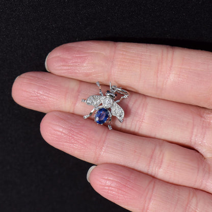 Sapphire and Diamond Platinum Insect Bee Pendant