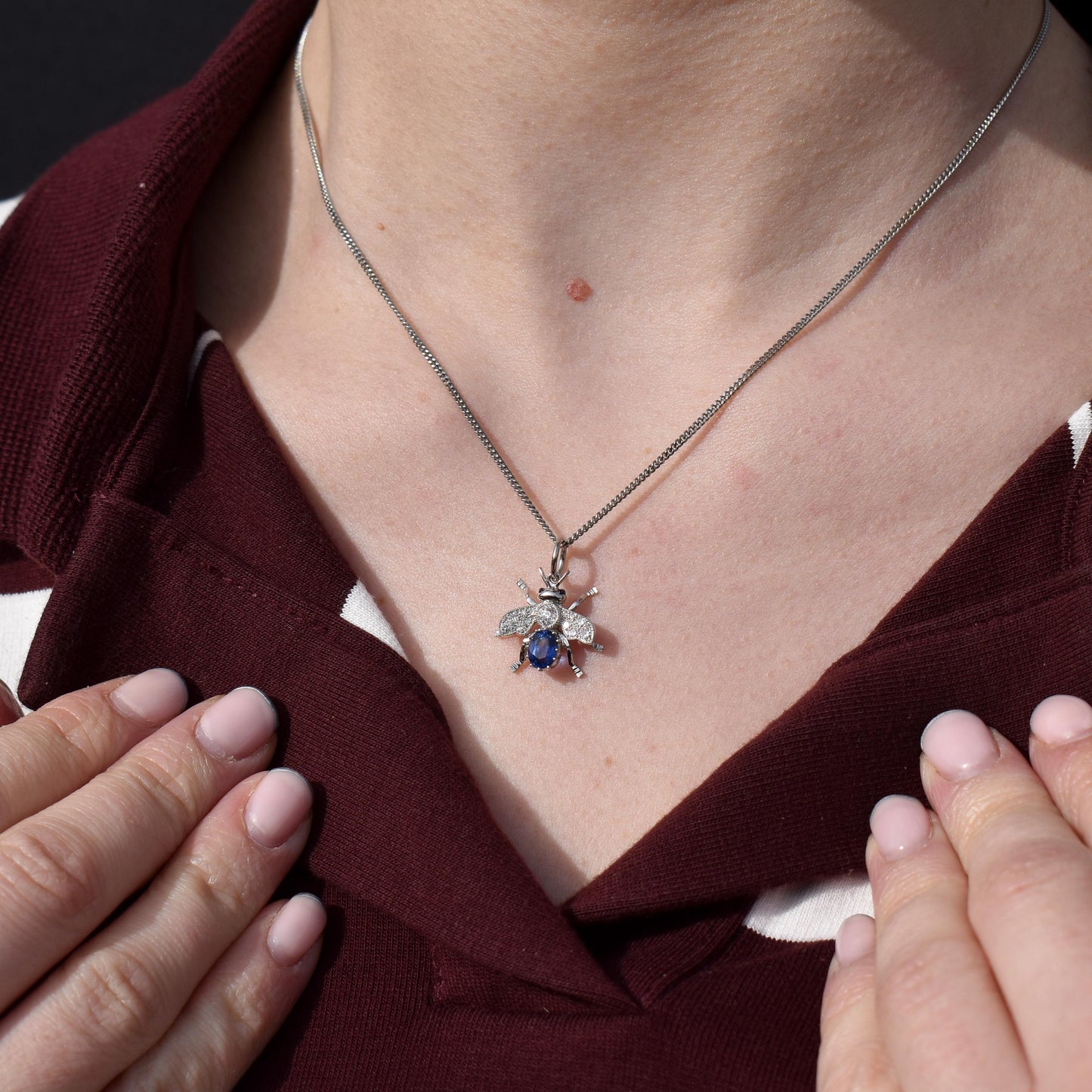 Sapphire and Diamond Platinum Insect Bee Pendant