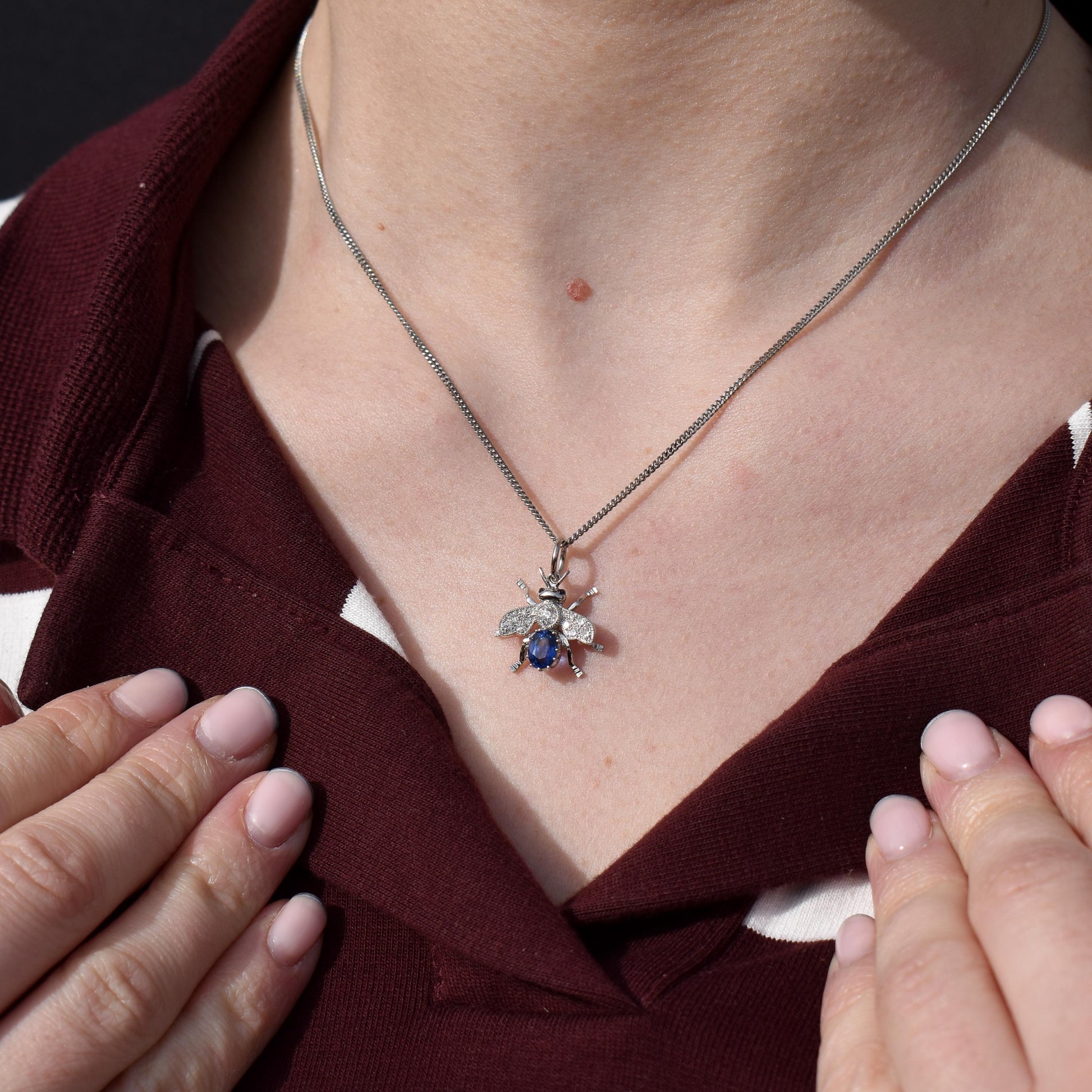 Sapphire and Diamond Platinum Insect Bee Pendant
