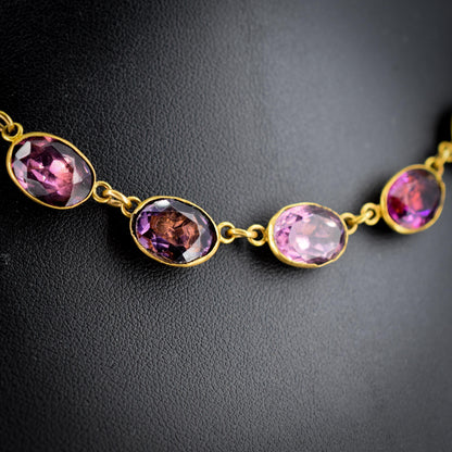 Antique Amethyst Purple Paste Gold Gilt Riviere Necklace