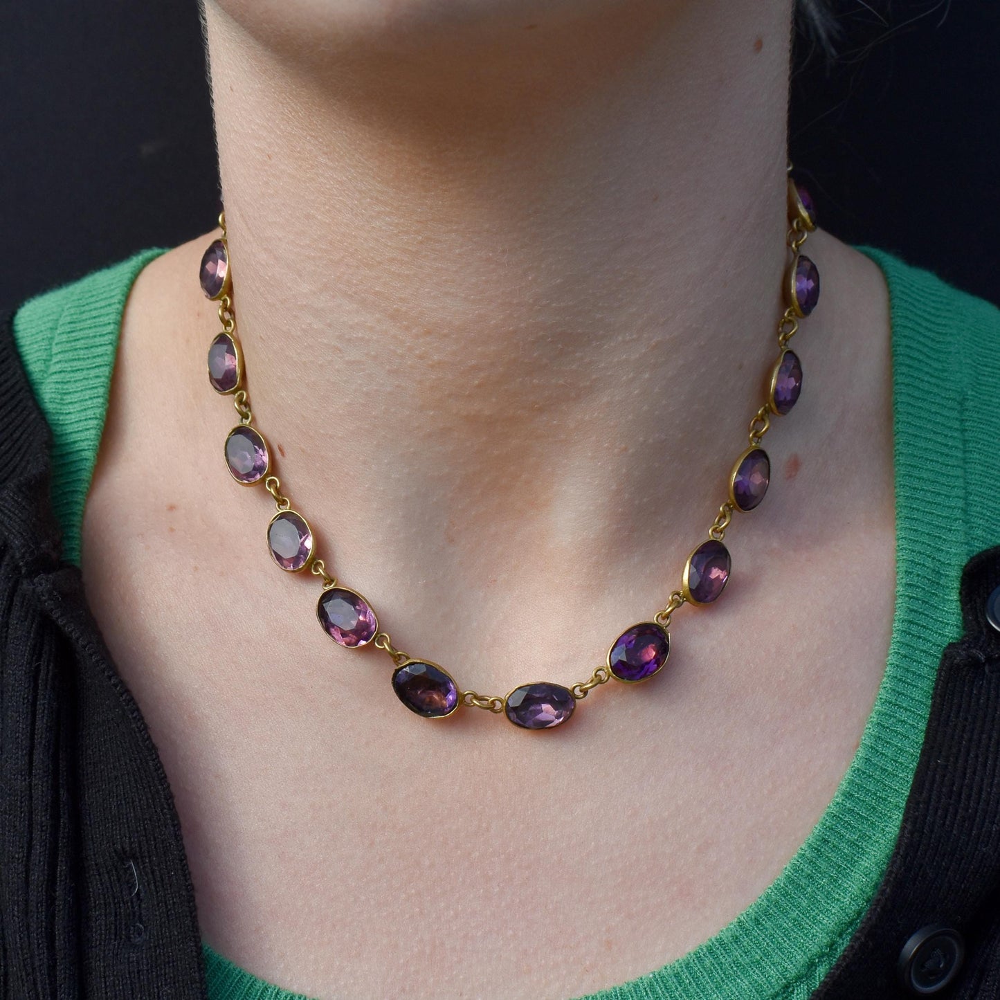 Antique Amethyst Purple Paste Gold Gilt Riviere Necklace