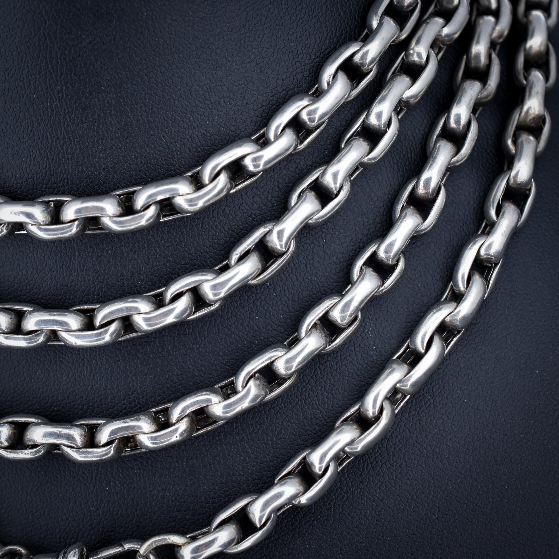 Antique Heavy Silver Long Guard Muff Chain Necklace with Dog Clip | 59" Length