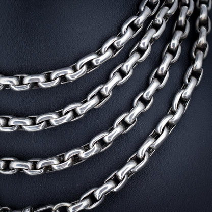 Antique Heavy Silver Long Guard Muff Chain Necklace with Dog Clip | 59" Length