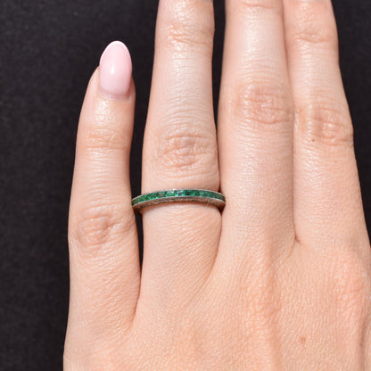 Art Deco Style 0.70ct French Cut Emerald Platinum Full Eternity Wedding Band Ring