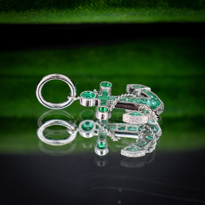 0.35ct Emerald Anchor Rope Nautical Platinum Charm Pendant