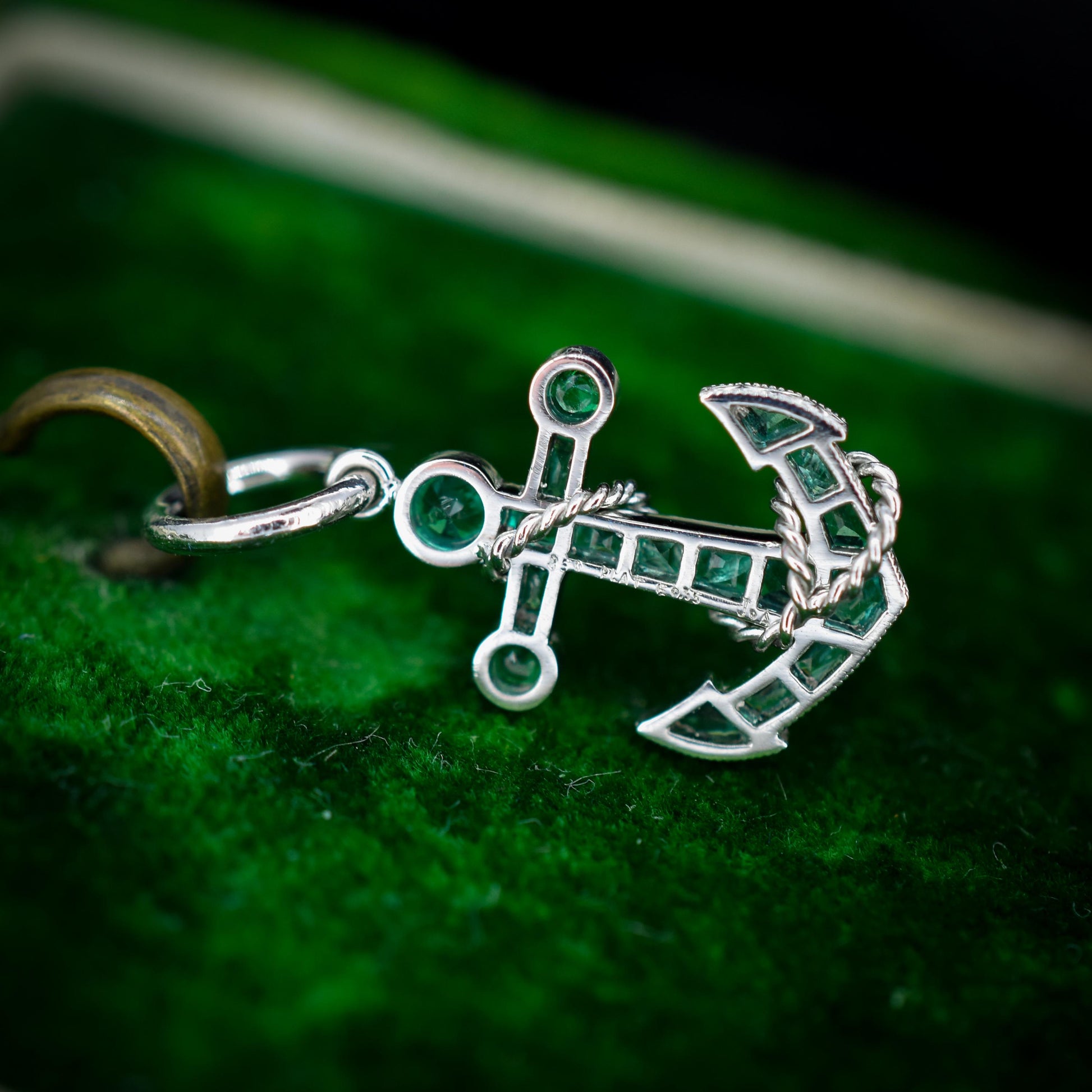 0.35ct Emerald Anchor Rope Nautical Platinum Charm Pendant