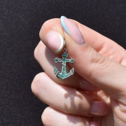 0.35ct Emerald Anchor Rope Nautical Platinum Charm Pendant