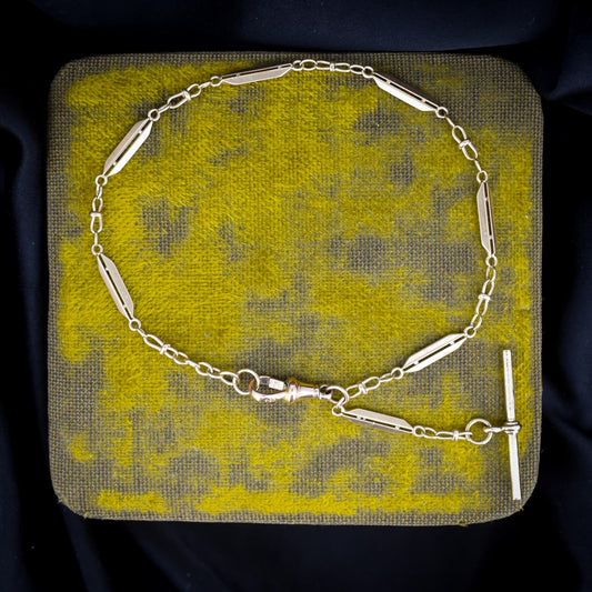 Vintage Fancy Link 9ct Gold Dog Clip Bracelet with T-bar drop | 8"