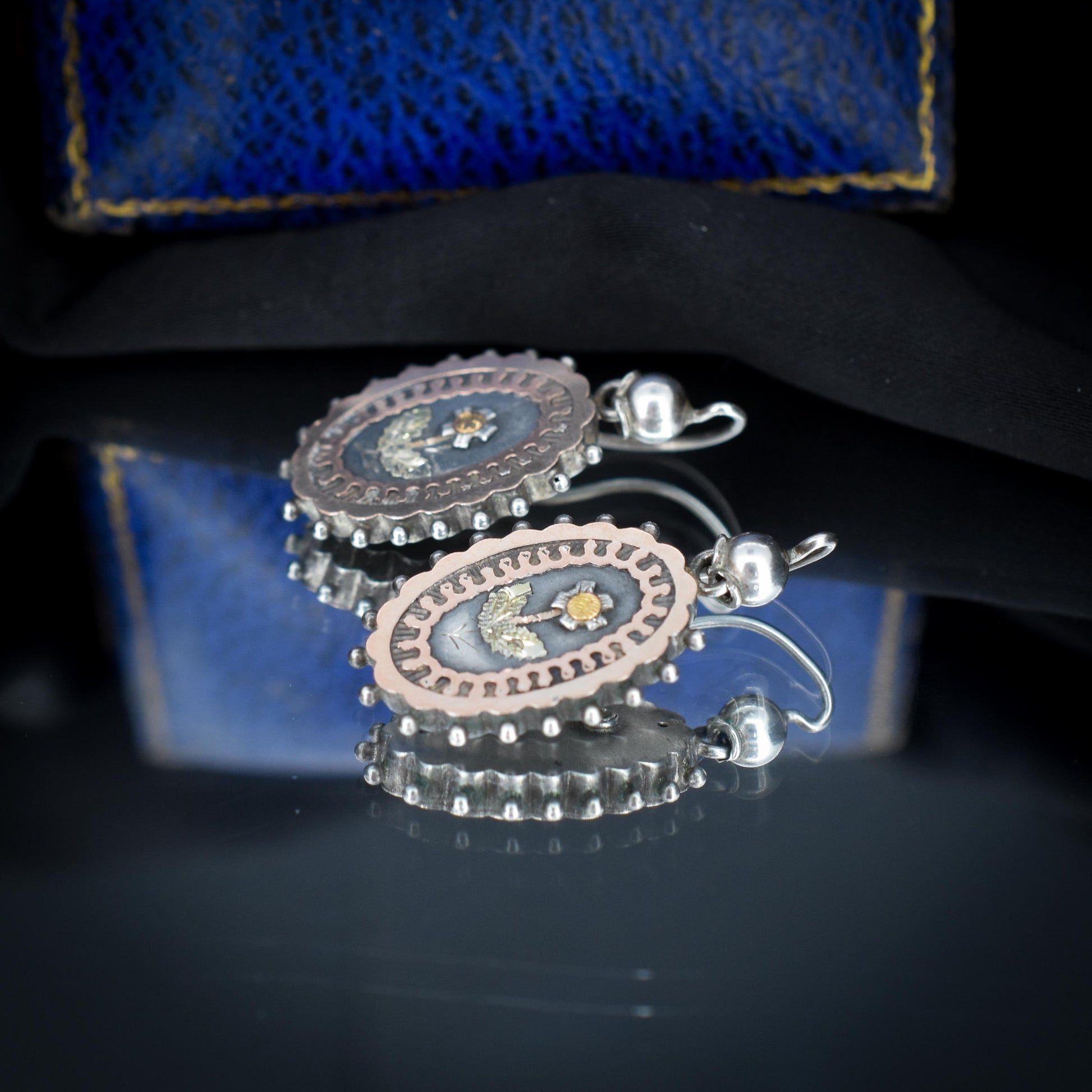 Antique Victorian Silver and Gold Aesthetic Floral Flower Earrings | Circa.1880