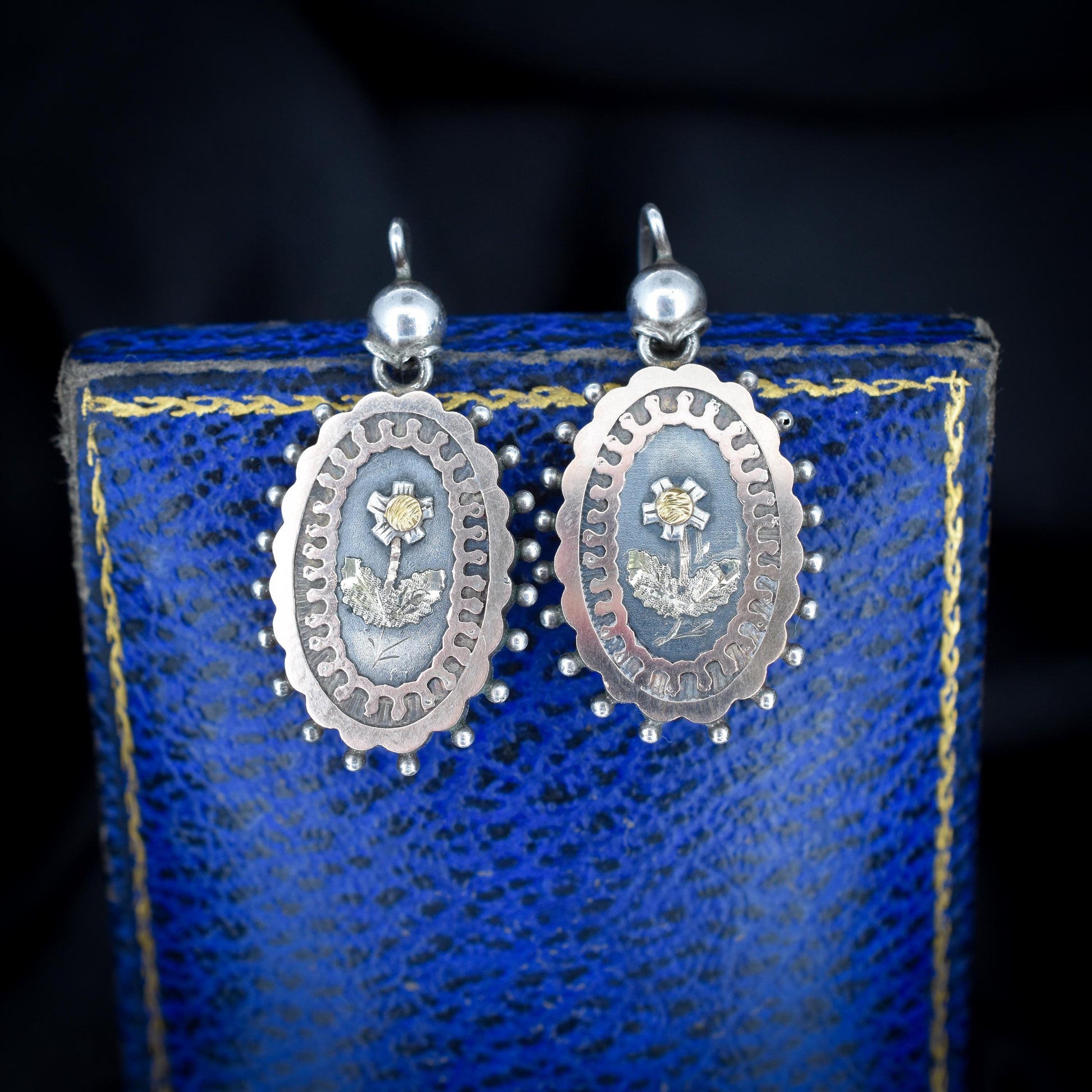 Antique Victorian Silver and Gold Aesthetic Floral Flower Earrings | Circa.1880