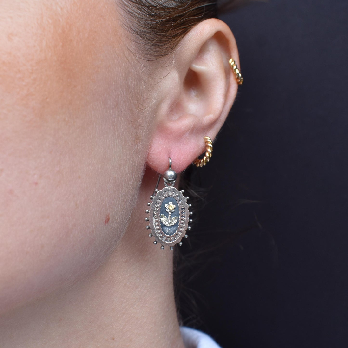 Antique Victorian Silver and Gold Aesthetic Floral Flower Earrings | Circa.1880