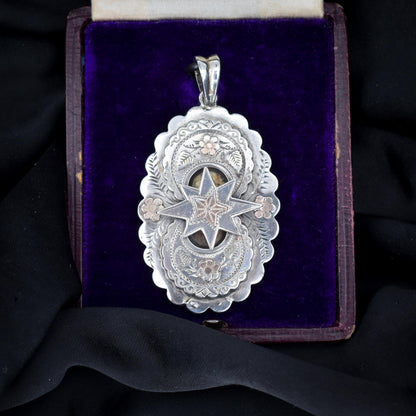 Antique Victorian Aesthetic Star Floral Sterling Silver Pendant | Dated 1876