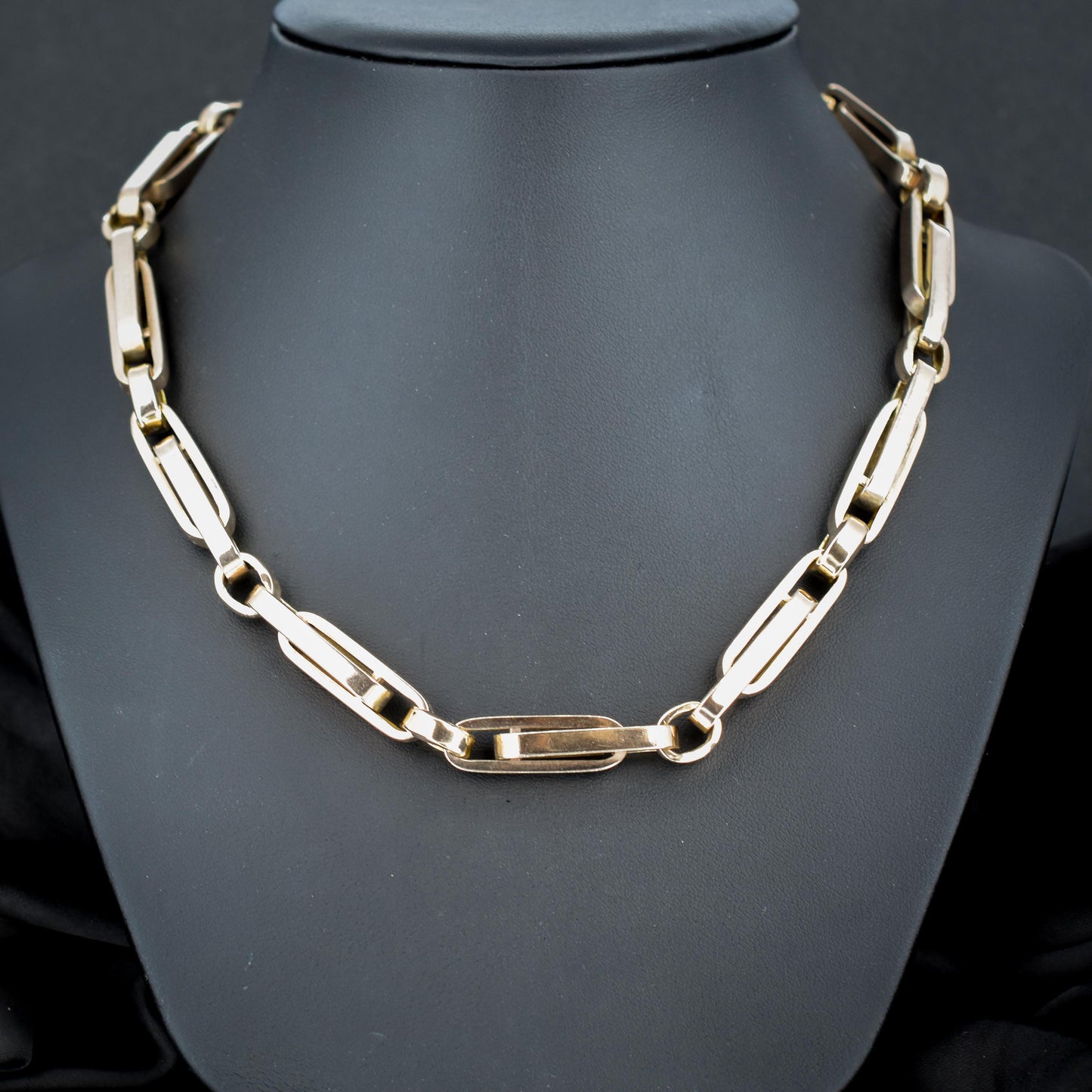 Antique 18" 9ct Gold Chunky Bar Trombone Link Chain Necklace